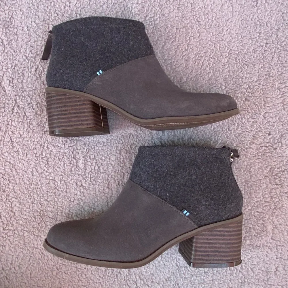 TOMS Lacy Bootie Grey Wool Leather Booties Sz 6.5 - Picture 5 of 9